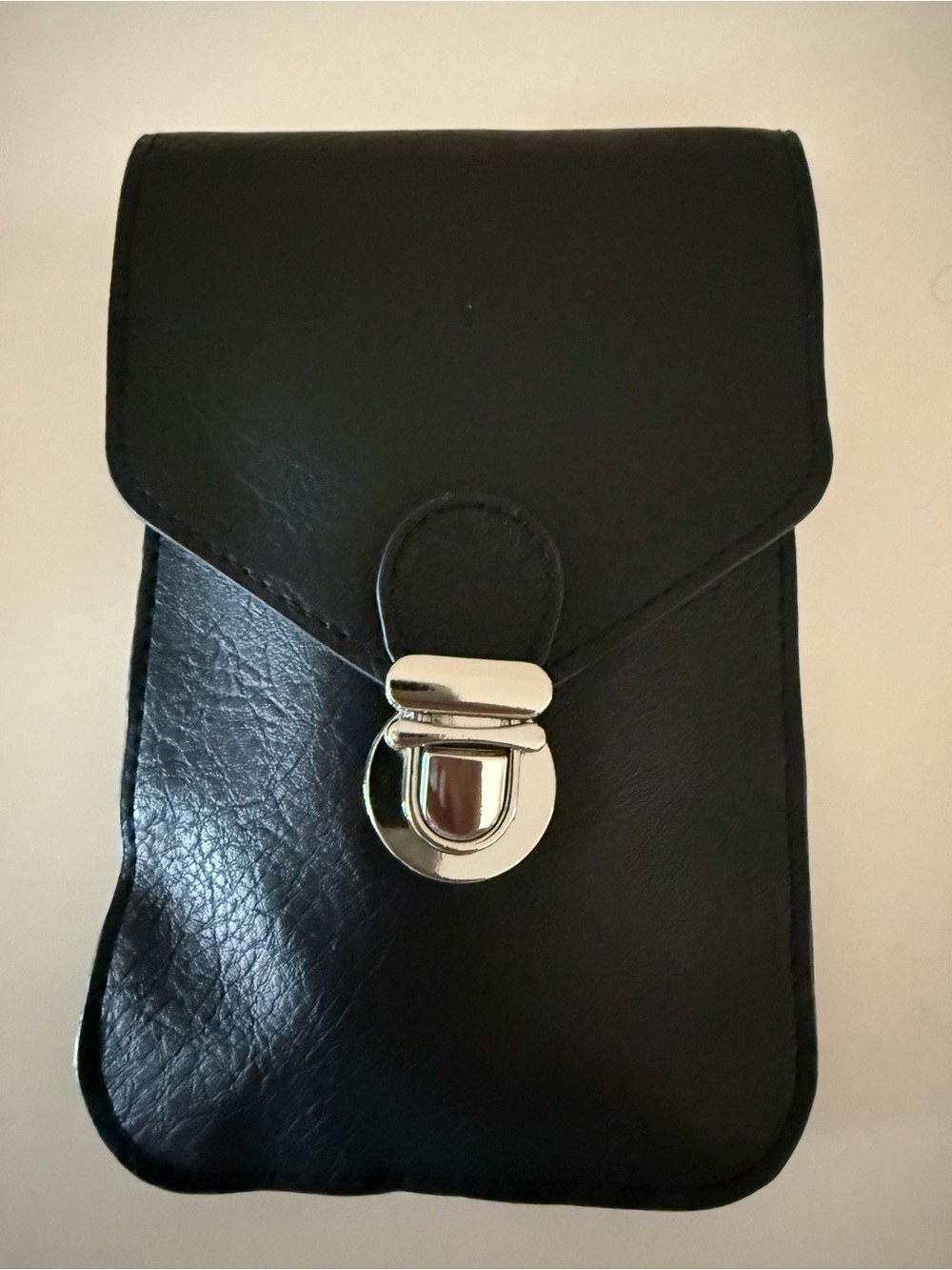 Black Faux Leather Crossbody Pouch with Silver Clasp